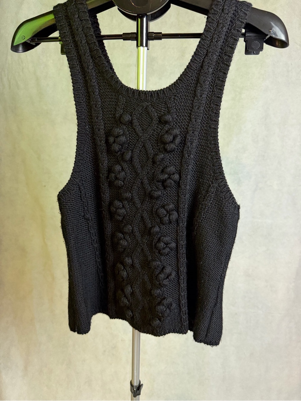 Vintage 100% Wool Cable Knit Sweater Vest Black Size Medium Knit Tank Top